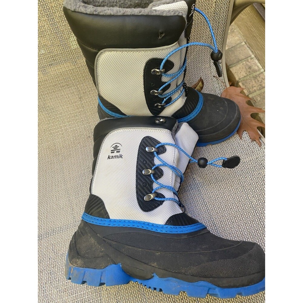 Kamik Luke3 Winter Boots Kids Insulated -40F Snow Black Grey Blue Size 4